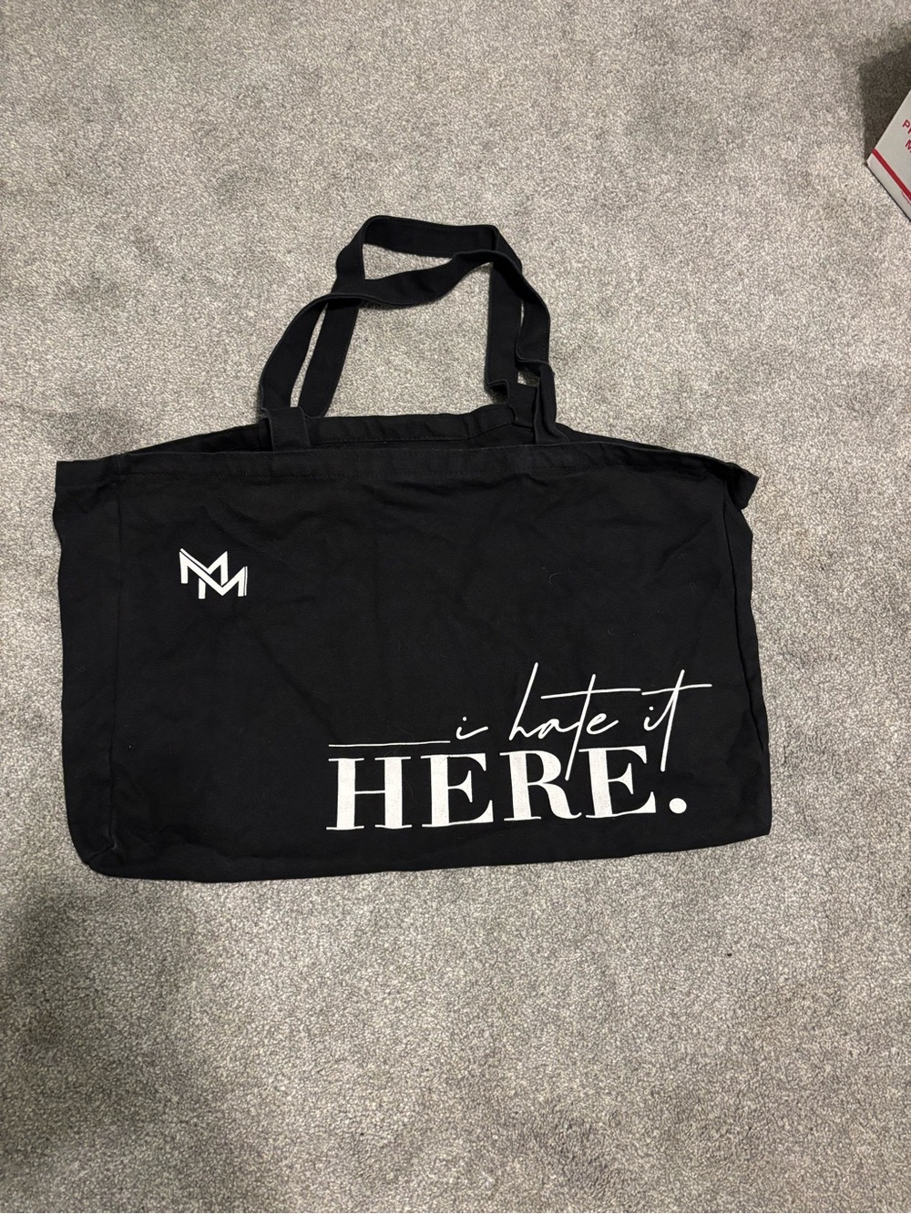 Matt Matthews "I hate it HERE." Oversized Black Canvas Tote